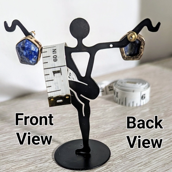 Lapis Lazuli Hexagon Stone and Brass Earrings - Picture 1 of 6